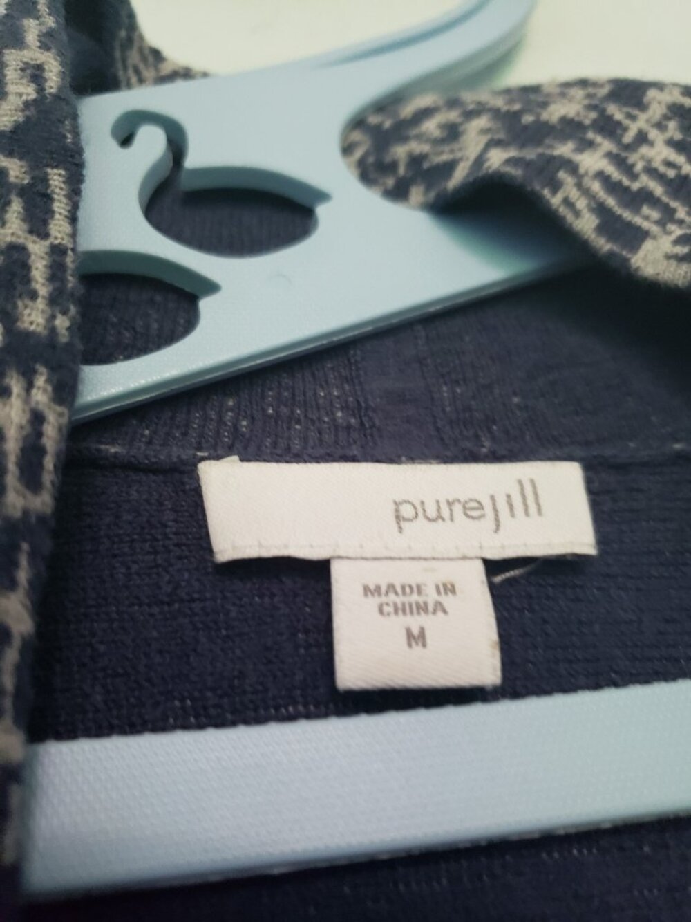 Pure Jill Women M Cardigan Sweater Open Front Heavyweight Long Sleeve Navy Gray - Picture 5 of 6